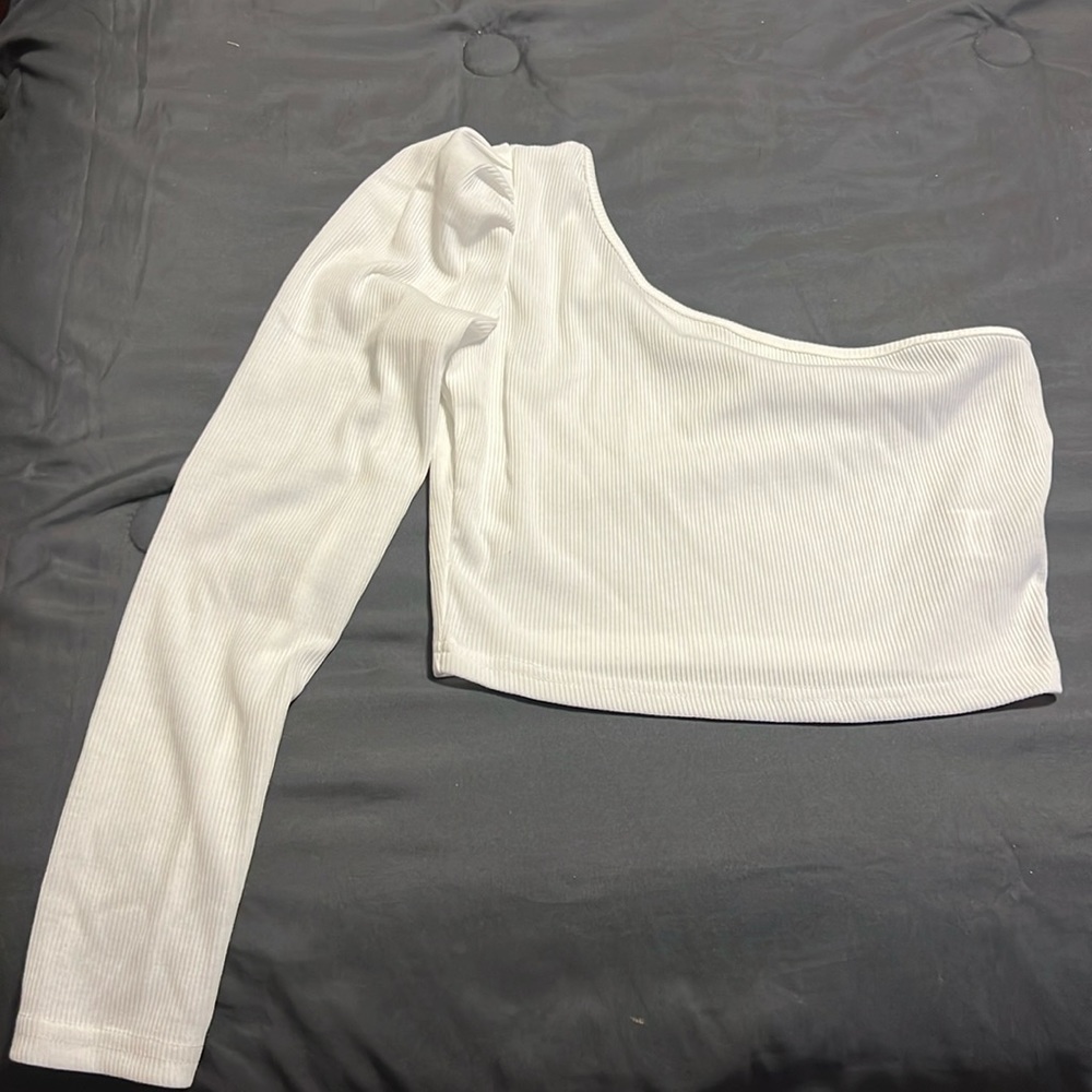 SHEIN, size medium, white crop top one shoulder sleeve.